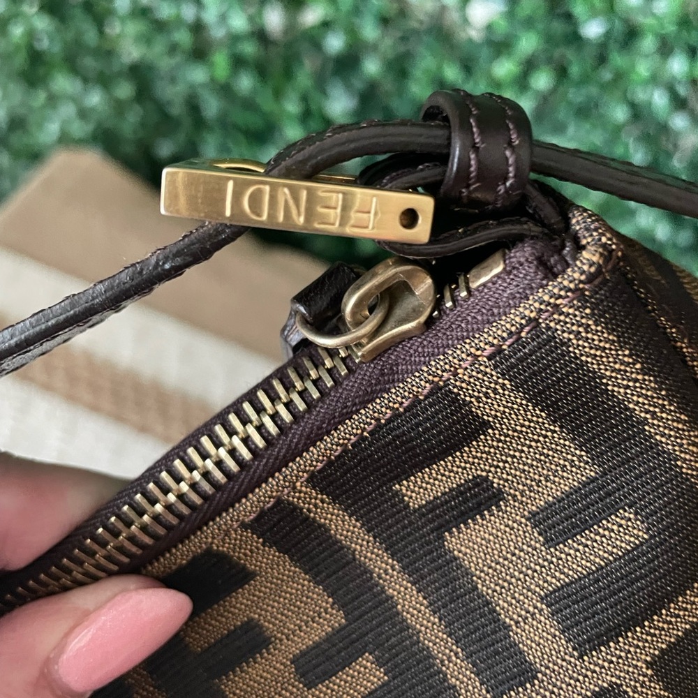 Fendi Brown and Dark Brown Zucca Logo Wristlet - Picture 4 of 13